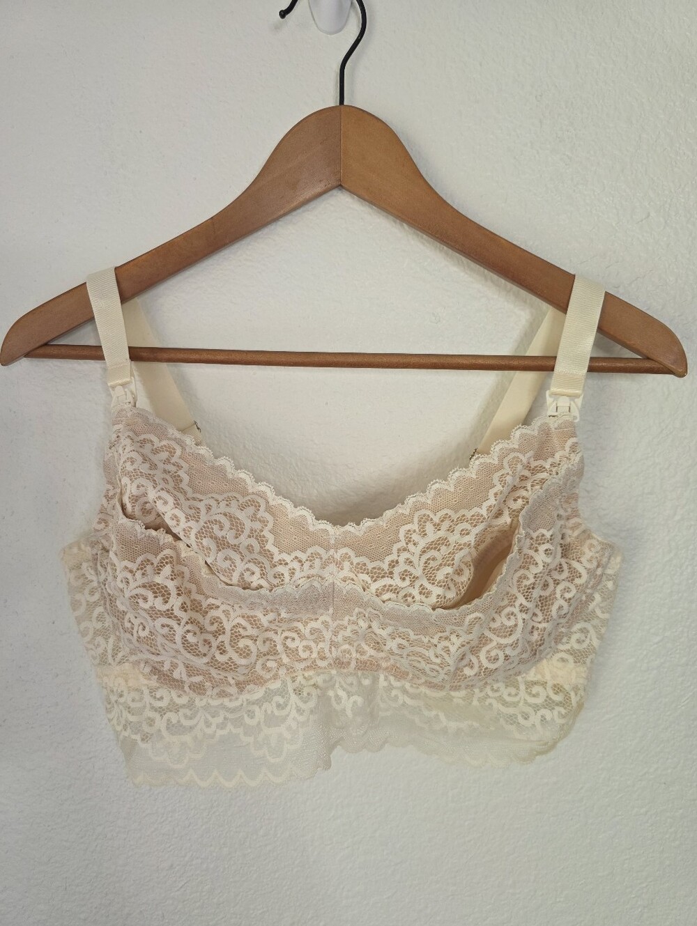 The Dairy Fairy Nursing and Pumping Bra, Size 5 (XL), Lace, Cream and Nude color